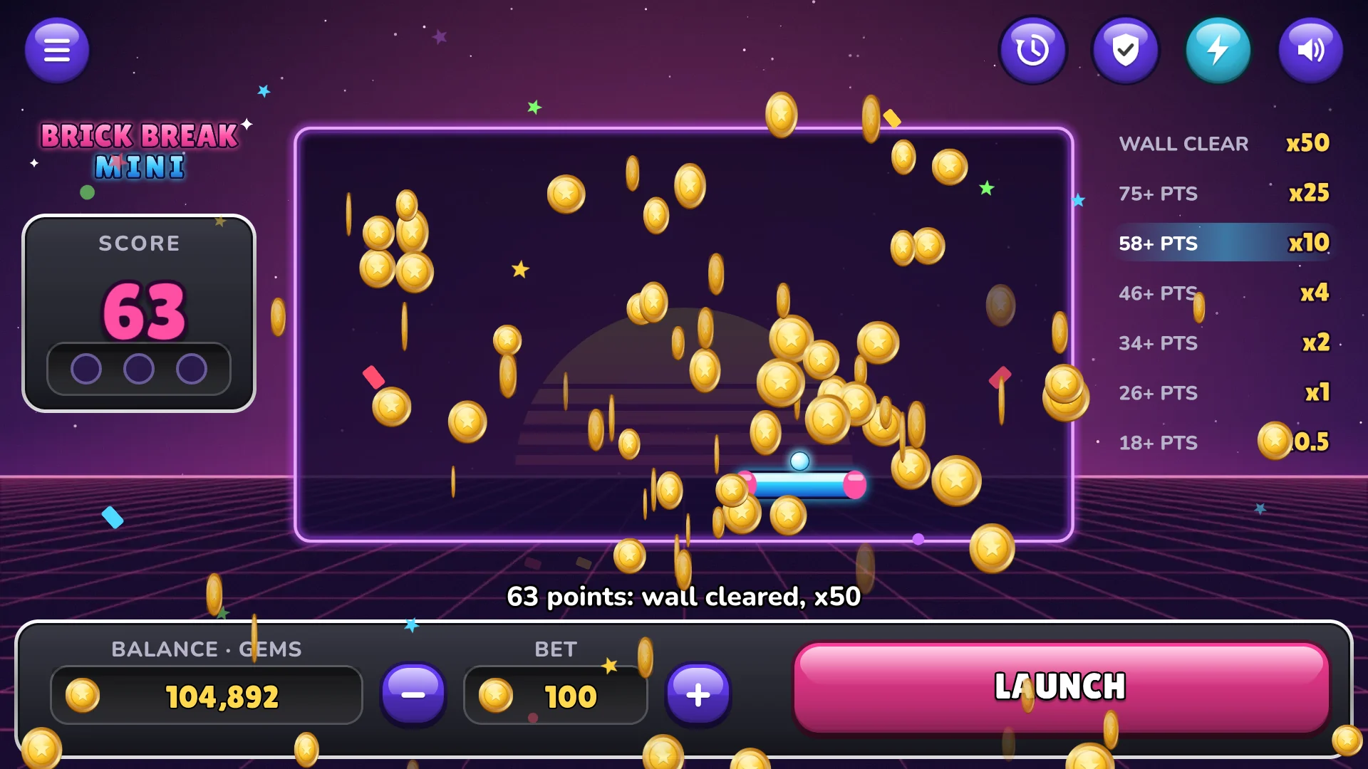 Clear the whole wall for fifty times the bet
