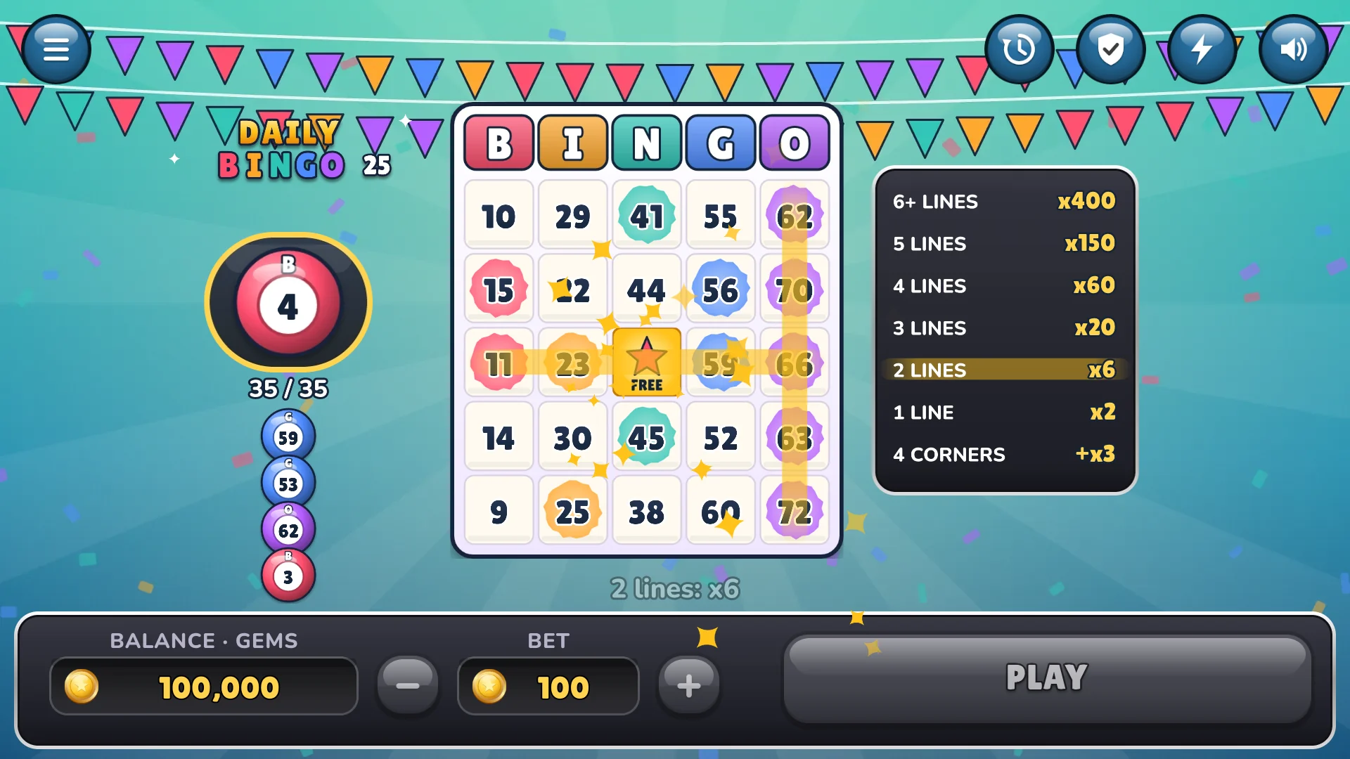 Complete rows, columns and diagonals
