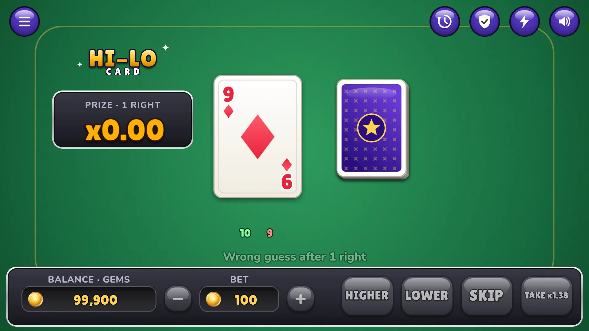 A wrong guess ends the round